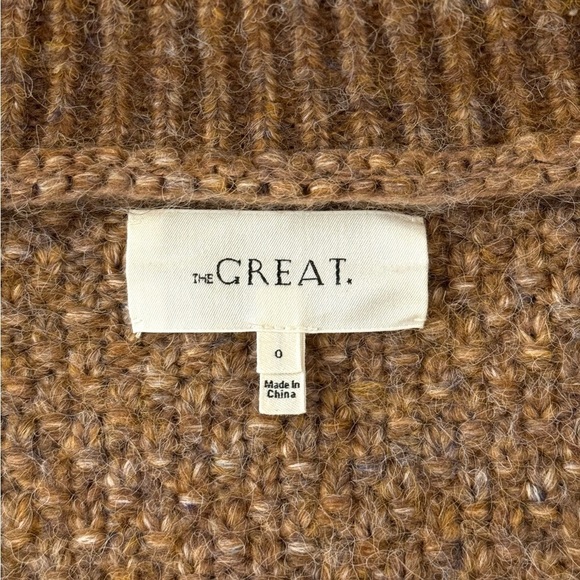 NWOT THE GREAT. Brown Knit The Cable Henley Pullover Sweater - Picture 8 of 9